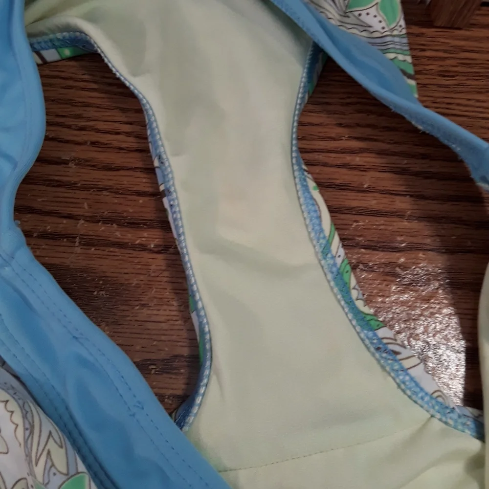 Athleta Paisley Low Rise Blue Bikini Bottoms EUC sz M